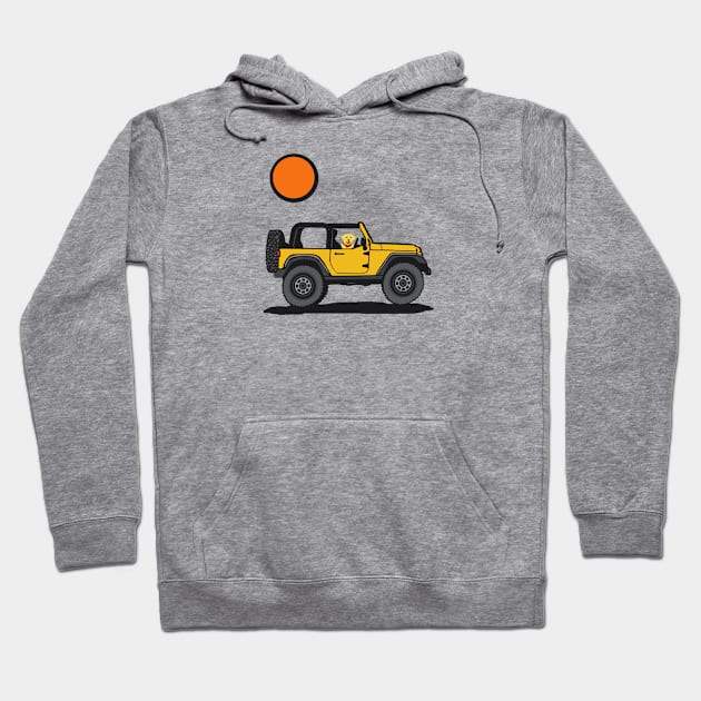 Yellow 4x4 with Dog Rider Hoodie by Trent Tides